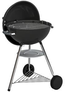 Outsunny Kerek Faszenes Grill, Hordozható Faszenes Grill Fedővel, Ø53,5 cm Rács, 2 Faszenes Kosár, Polc, Hőmérő, Állítható Szellőzők, Hamugyűjtő, Fogantyúk és Kerekek – Ideális Kerti Berendezésekhez