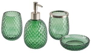 Zöld üveg fürdőszobai kiegészítő négydarabos szettben CANOA