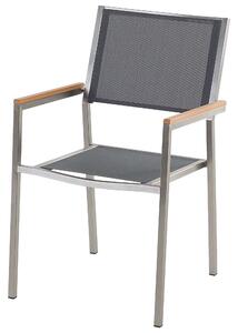 Hatszemélyes fekete égetett gránit étkezőasztal szürke székekkel GROSSETO