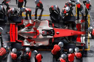 Művészeti fotózás F1 pit crew working on F1 car., Jon Feingersh, (40 x 26.7 cm)