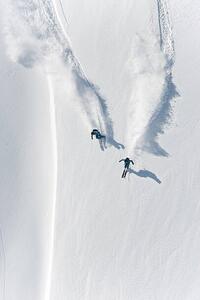 Fotográfia Aerial view of two skiers skiing, Creativaimage