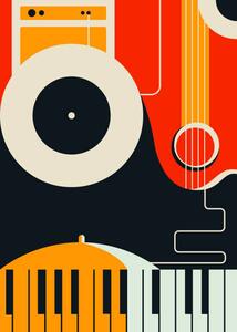 Illusztráció Poster template with abstract musical instruments., Sergei Krestinin