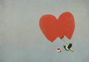 Művészeti fotózás Woman painting red heart with paint roller, Malte Mueller, (40 x 26.7 cm)