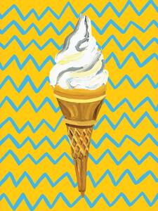 Illusztráció Ice Cream Yellow Zigzag, Alice Straker, (30 x 40 cm)