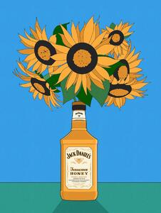 Illusztráció Sunflowers in Honey Whiskey Retro Illustration, Retrodrome, (30 x 40 cm)