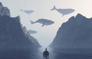 Művészi plakát Whales flying in the sky at, ALLVISIONN, (40 x 26.7 cm)