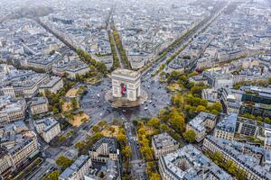 Művészeti fotózás Arc de Triomphe from the sky, Paris, GlobalP, (40 x 26.7 cm)