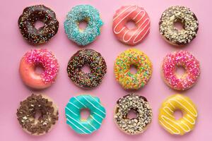 Művészeti fotózás Colorful sweet background. Delicious glazed donuts, Alexandra Fedorova, (40 x 26.7 cm)