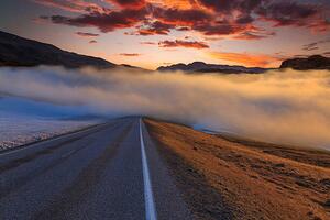 Fotográfia The road in the fog at sunset. Norway, Anton Petrus, (40 x 26.7 cm)