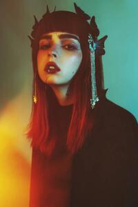 Fotográfia Redhead gothic model in black dress in studio., iiievgeniy, (26.7 x 40 cm)