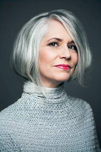 Fotográfia Grey haired lady with red lipstick, portrait., Andreas Kuehn, (26.7 x 40 cm)