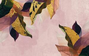 Illusztráció Abstract golden artistic leaves wallpaper, watercolor, Luzhi Li
