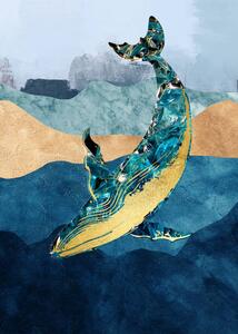 Illusztráció Artistic painting with abstract golden whale., Luzhi Li