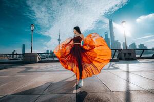 Fotográfia Beautiful young woman in red skirt, Yaorusheng, (40 x 26.7 cm)