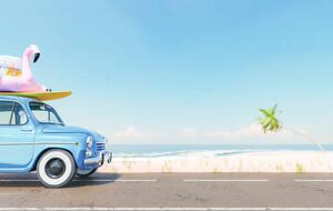 Fotográfia Vintage car with beach accessories on, AntonioSolano, (40 x 24.6 cm)