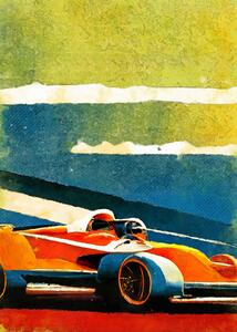 Illusztráció Formula 1 orange blue, Justyna Jaszke, (30 x 40 cm)
