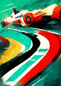 Művészi plakát Formula 1 green red, Justyna Jaszke, (30 x 40 cm)
