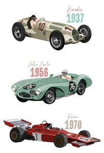 Illusztráció Vintage Racecars, Goed Blauw, (30 x 40 cm)
