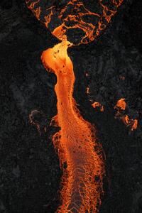 Fotográfia Drone image looking down on a lava river, Iceland, Abstract Aerial Art, (26.7 x 40 cm)