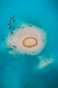 Fotográfia Island in vibrant mine water, Germany, Abstract Aerial Art