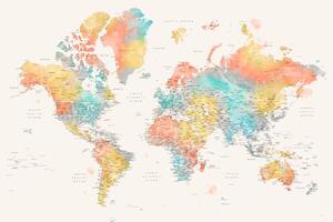 Detailed colorful watercolor world map, Fifi Térképe, Blursbyai, (40 x 26.7 cm)