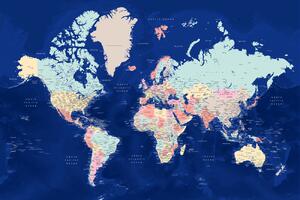Blue and pastels detailed world map Térképe, Blursbyai, (40 x 26.7 cm)