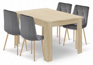 Étkezőasztal szett NP 120x80 Sonoma + 4 db LIBRA szék szürke/natúr láb