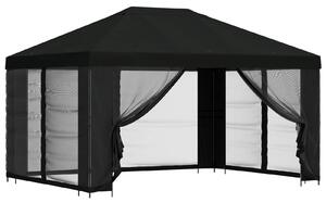VidaXL Oldalfalas pavilon 4 × 3 m Fekete Poliészter és acél 190 gsm