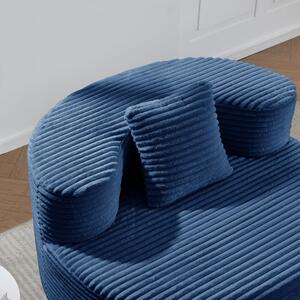 Hmluxury kék kordbársony habfotel, váz nélküli, vákuumcsomagolt, 112 cm