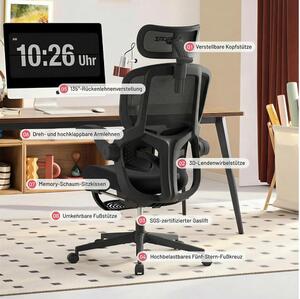 MUSSO E80 Air ergonomikus forgószék deréktámasszal, lábtartóval, fekete
