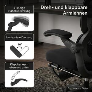 MUSSO E80 Air ergonomikus forgószék deréktámasszal, lábtartóval, fekete