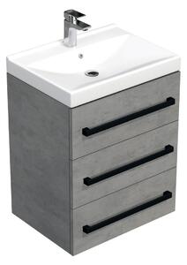 Fürdőszobaszekrény fekete fogantyúval és mosdókagylóval SAT Cube Way 60x76,5x46 cm matt beton CUBE46C603BEVER