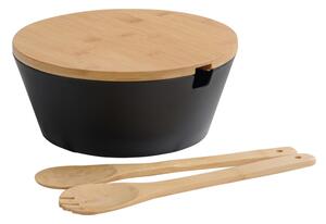 Kesper 92524 Salátástál evőeszközzel és fedővel ,fekete, átmérő 26 cm