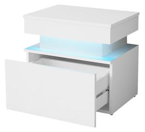 Éjjeliszekrény Lesteralo 1S (fehér + fényes fehér) (kék LED világítással)