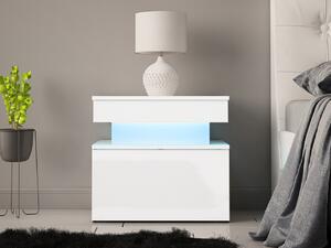 Z0ND0 Éjjeliszekrény Lesteralo 1S (fehér + fényes fehér) (kék LED világítással). 1104512