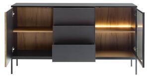 Vitrin Dernas db.Z154 (fekete grafit + wotan tölgy) (sárga LED világítással)