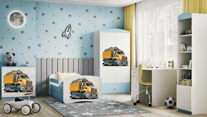 Babydreams gyerekágy kamionos dizájnnal, méret: 140x70, szín: világoskék, matraccal, ágyneműtartóval