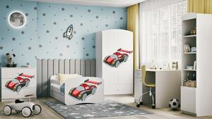 Babydreams gyerekágy versenyautó dizájnnal, méret: 180x80, szín: fehér, matraccal, ágyneműtartóval