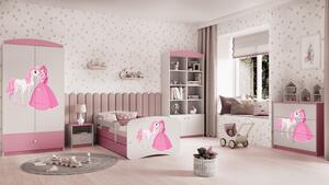 Babydreams gyerekágy hercegnő lóval dizájnnal, méret: 180x80, szín: rózsaszín, matraccal, ágyneműtartóval
