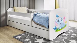 Babydreams gyerekágy elefántos dizájnnal, méret: 180x80, szín: fehér, matraccal, ágyneműtartóval
