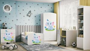 Babydreams gyerekágy elefántos dizájnnal, méret: 180x80, szín: fehér, matraccal, ágyneműtartóval