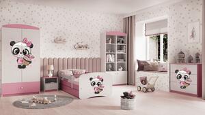 Babydreams gyerekágy pandás dizájnnal, méret: 140x70, szín: rózsaszín, matraccal, ágyneműtartóval