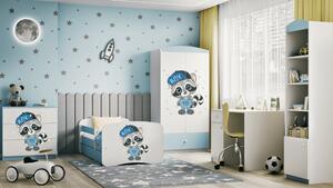 Babydreams gyerekágy mosómedve dizájnnal, méret: 140x70, szín: világoskék, matraccal, ágyneműtartóval