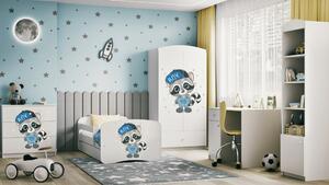 Babydreams gyerekágy mosómedve dizájnnal, méret: 180x80, szín: fehér, matraccal, ágyneműtartóval