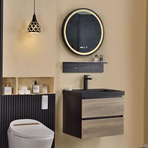 BlackWood 60 komplett fürdőszoba bútor fali mosdószekrénnyel, fekete mosdóval és tükörrel