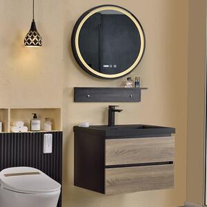 HD BlackWood 80 komplett fürdőszoba bútor fali mosdószekrénnyel, fekete mosdóval és tükörrel