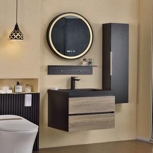 BlackWood 80 komplett fürdőszoba bútor szett fali mosdószekrénnyel, fekete mosdóval, tükörrel és magas szekrénnyel