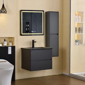 HD HongKong Antracit 60 komplett fürdőszoba bútor szett fali mosdószekrénnyel, fekete slim mosdóval, tükörrel és magas szekrénnyel
