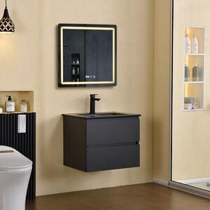 HongKong Antracit 60 komplett fürdőszoba bútor fali mosdószekrénnyel, fekete slim mosdóval és tükörrel