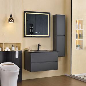 HongKong Antracit 80 komplett fürdőszoba bútor szett fali mosdószekrénnyel, fekete slim mosdóval, tükörrel és magas szekrénnyel